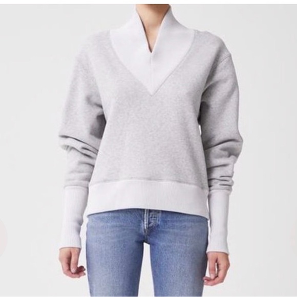 Agolde Los Angeles Klara V Neckline Oversized Grey Sweatshirt Size Large - Picture 4 of 11